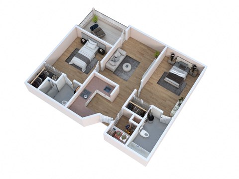 a 3d floor plan of a home with a bedroom and a living room